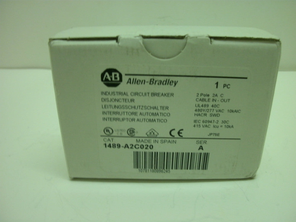 ALLEN BRADLEY 1489-A2C020 SER A INDUSTRIAL CIRCUIT BREAKER 2 POLE 2A NEW IN BOX