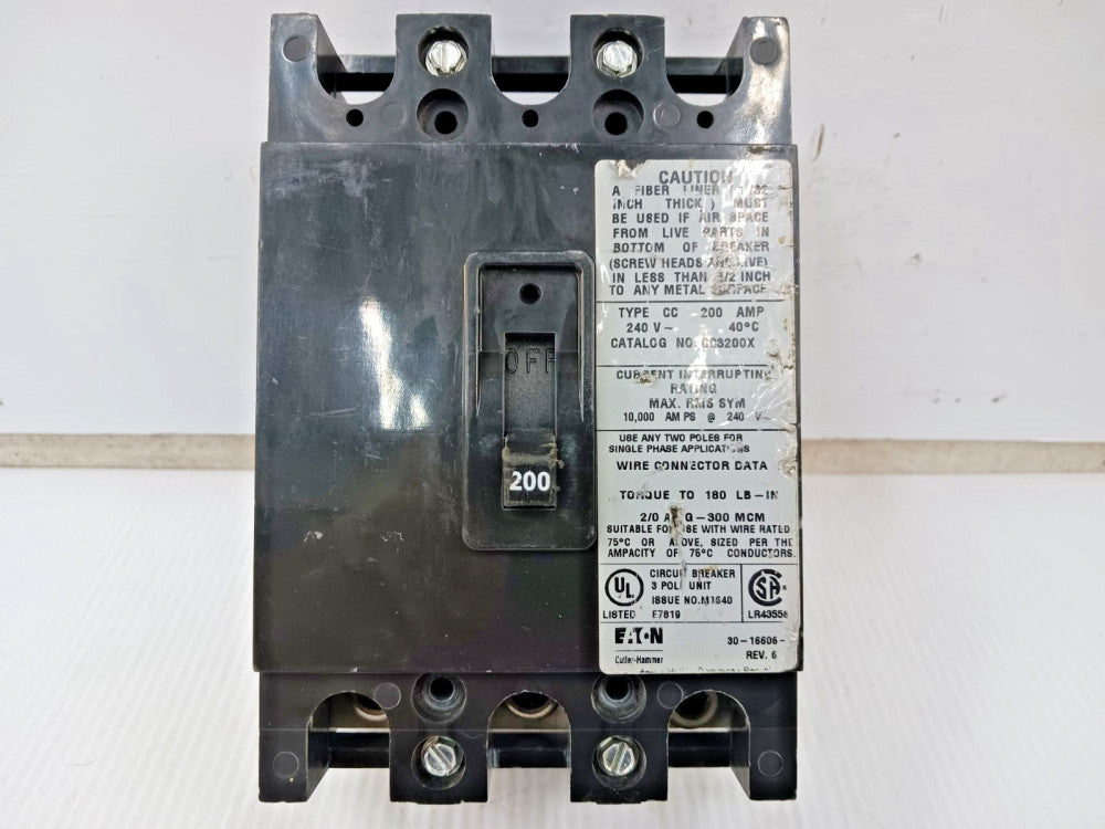 Eaton 200 Amp Circuit Breaker 3 Pole 240 VAC 10kA CC3200X