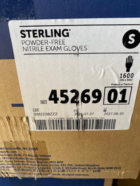 (CASE OF 1,600) HALYARD STERLING 45269 Nitrile Glove, Powder-Free, Size Small