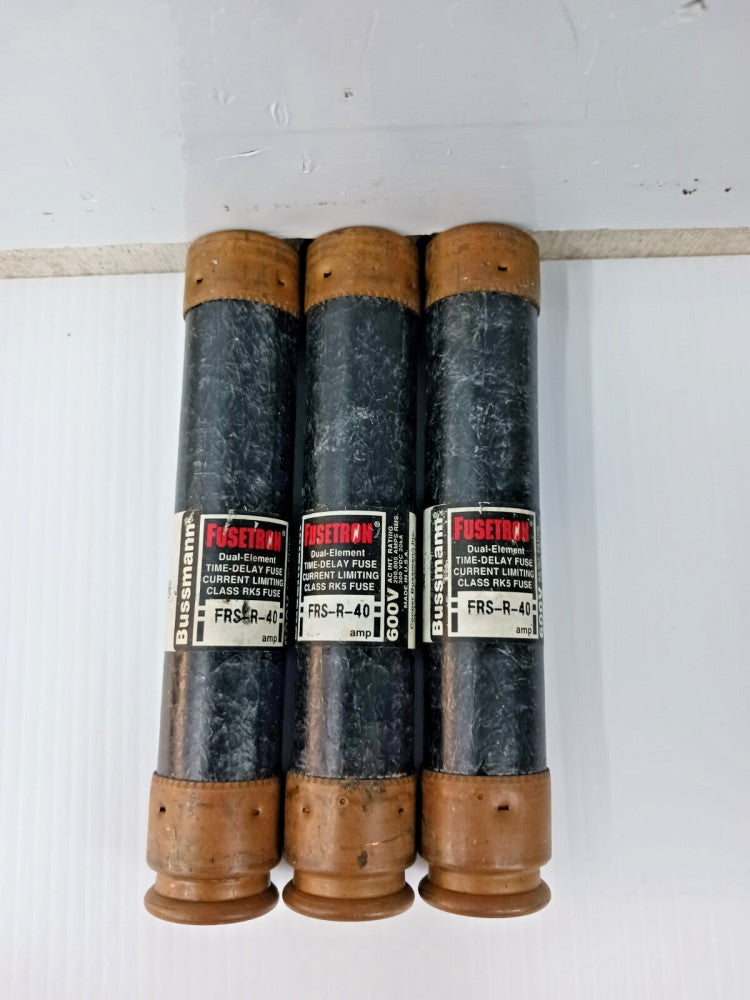 3) BUSSMANN FUSETRON 40 AMP DUAL-ELEMENT TIME-DELAY FUSE FRS-R-40 LOT OF THREE