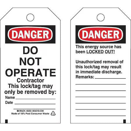 Brady 50253 Danger Tag, Polyester, 5 3/4 In H X 3 In W, Rectangle, 25 Pk