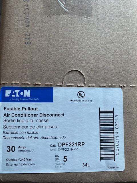 (5 PACK) Eaton DPF221RP Fusible Air Conditioning Disconnect Switch 30 Amp 240V