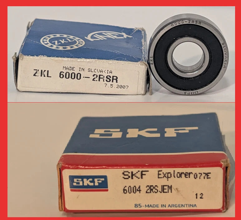 Lot of 2 Deep Groove Ball Bearings - (1) ZKL 6000-2RSR and (1) SKF 6004 2RS JEM