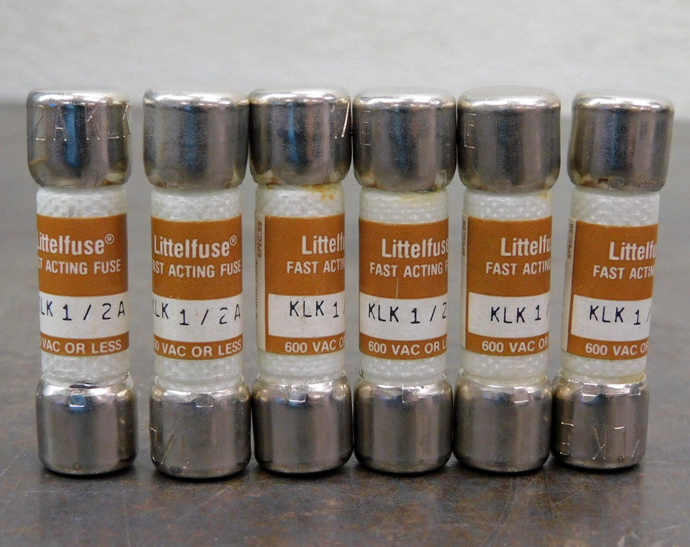 Littelfuse KLK 1/2A Fast Acting Cartridge Fuse 600V AC 1/2 A Lot of Six (6)