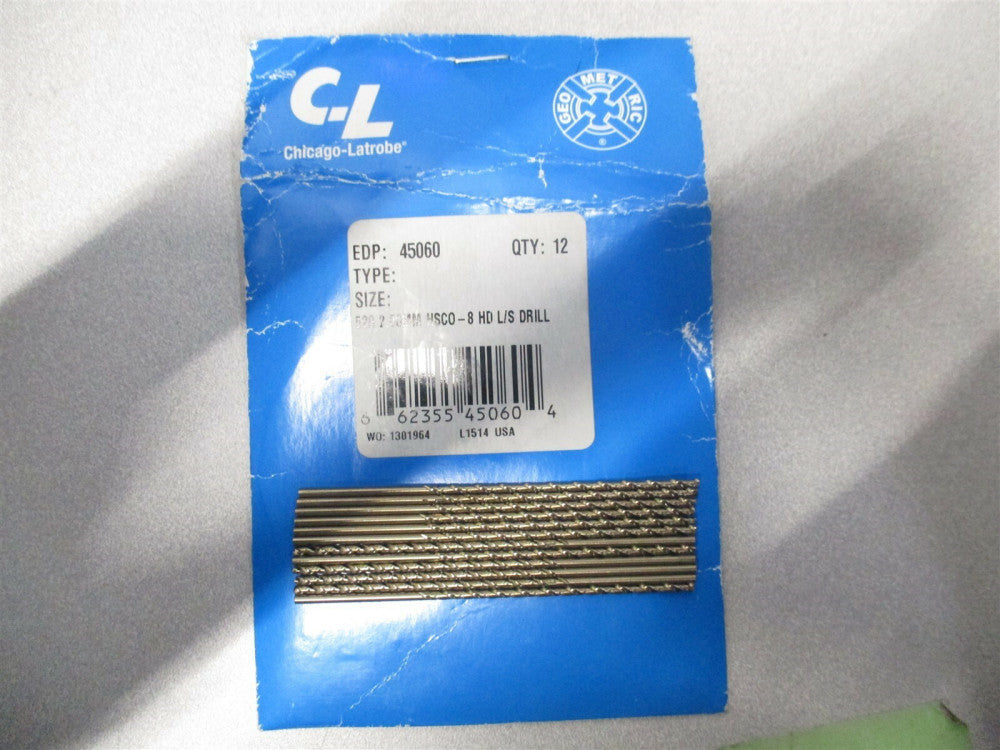 Chicago-Latrobe (45060) 2mm x 85mm 2-Flute RH CO Taper Length Drill Bit - 12 QTY