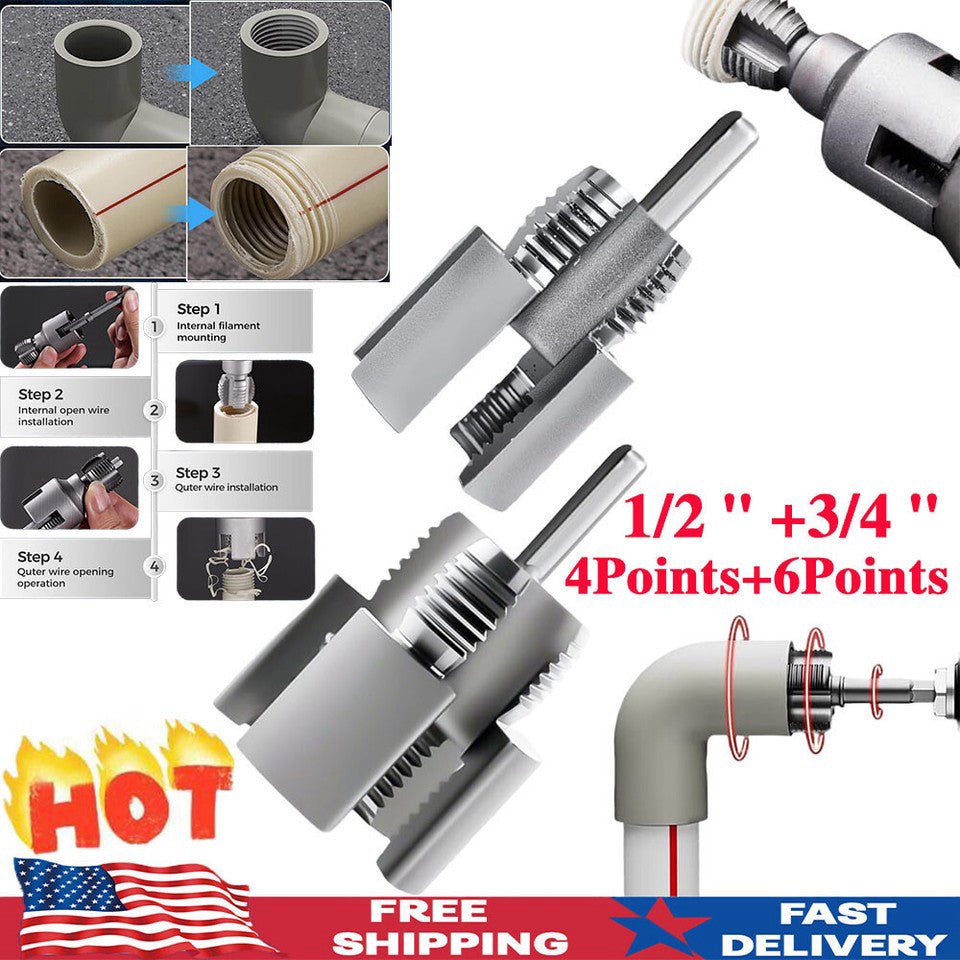 2PCS Integrated Internal & External Pipe ThreadingTool, PVC PipeThreader Kit USA