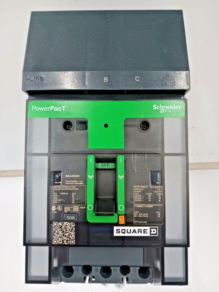 New Square D PowerPact 50 Amp I-Line Circuit Breaker 3 Pole 600Y/347 V BGA36050