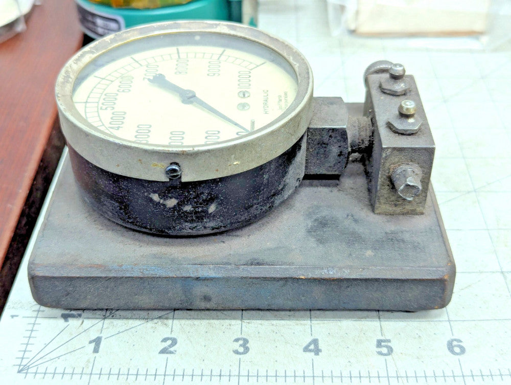 Vintage Marsh 10,000 PSI 3 ½” Dial Hydraulic Pressure Gauge / Test Stand Fixture