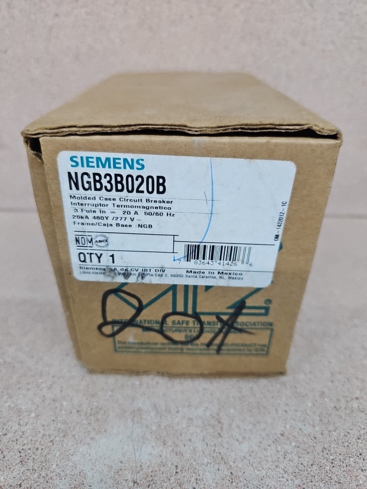 New Siemens Circuit Breaker NGB3B020B 20 Amp 480Y/277 Volt 3 Pole