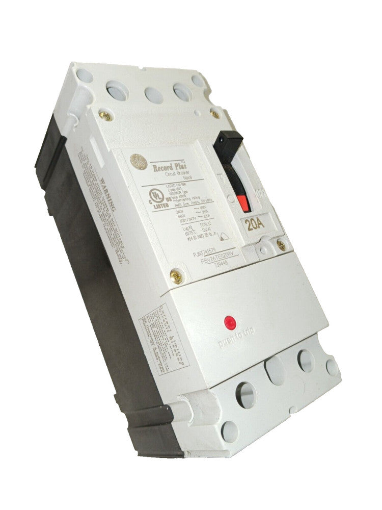 GE RECORD PLUS 20 AMP CIRCUIT BREAKER 2 POLE 600 VAC FBV26TE020RV