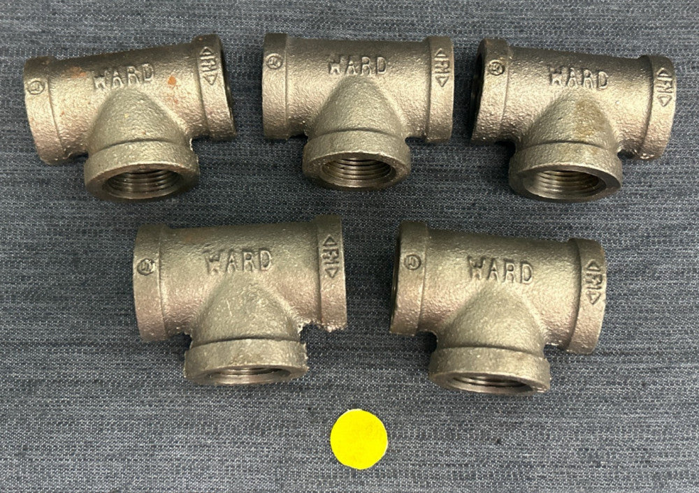 WARD BLACK MALLEABLE IRON 3 WAY TEE 3/4" THREAD LOT OF 5