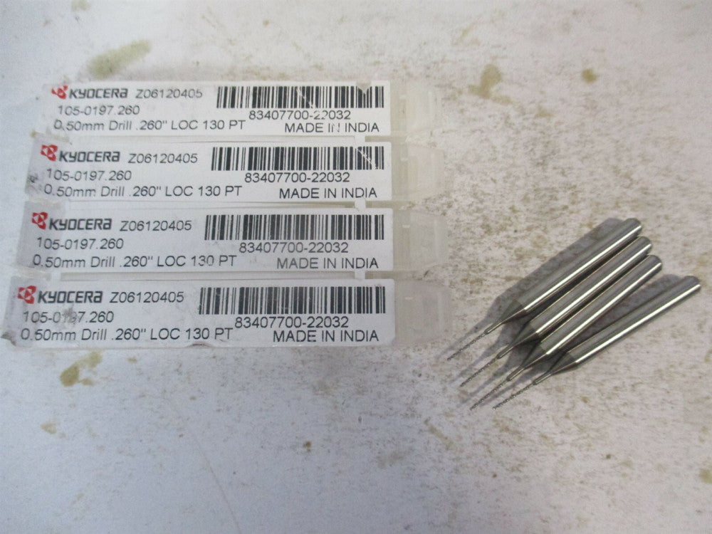 Kyocera (07257) 0.5mm x 1/8 x 1-1/2" 130° Spiral Circuit Board Drill Bit - Qty 4