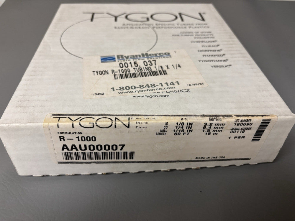 Tygon R-100 AAU00007 1/8" ID 1/4" OD 1/16" WALL 50 FT CLEAR TUBING