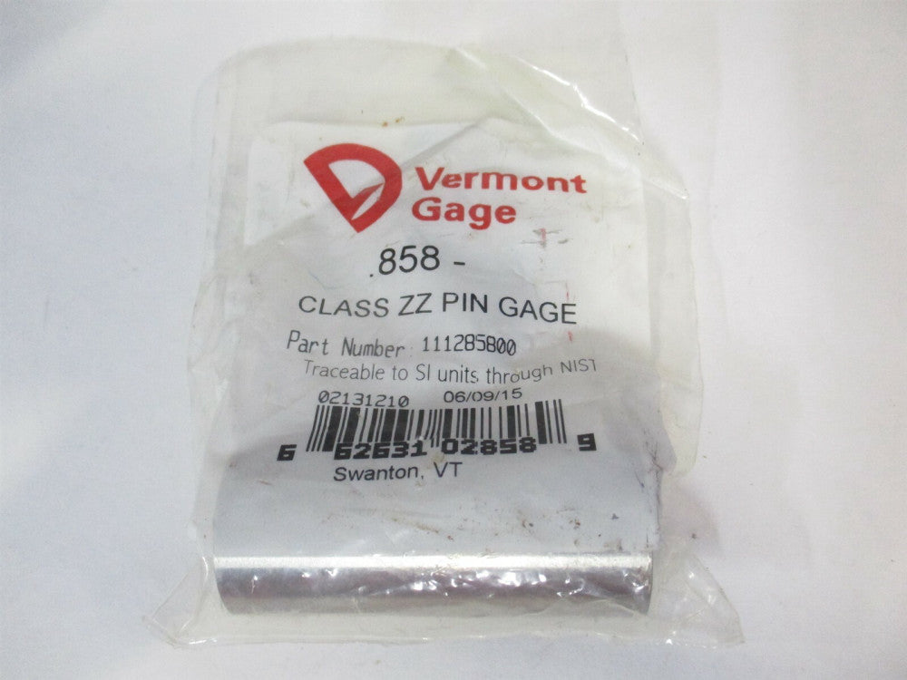 Vermont Gage (111285800) 0.858" Diam Class ZZ Minus Plug & Pin Gage