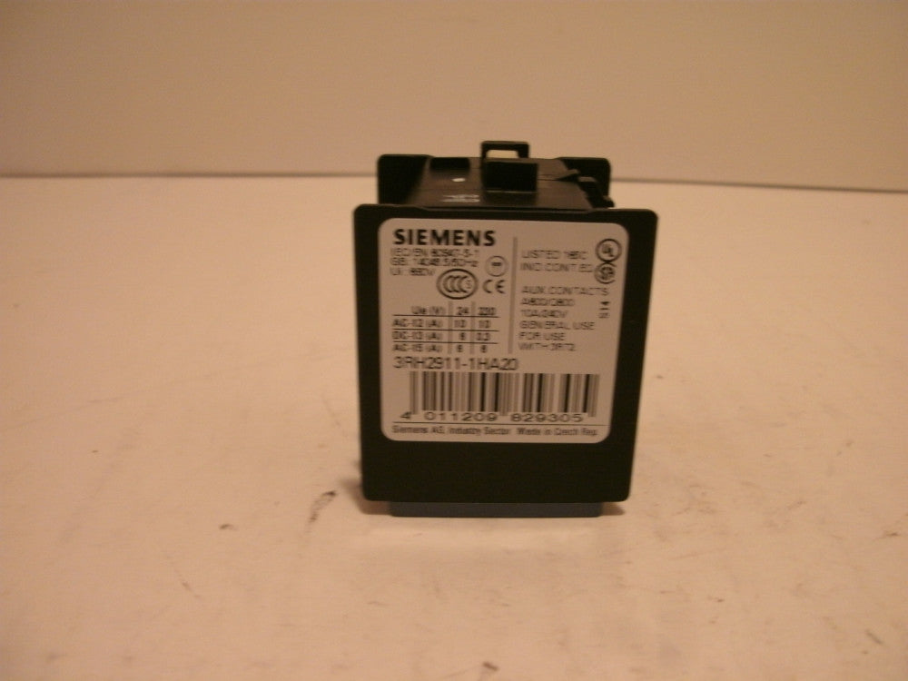 SIEMENS 3RH2911-1HA20 AUXILIARY CONTACT 2NO SO FRONT MOUNT 10A/240V