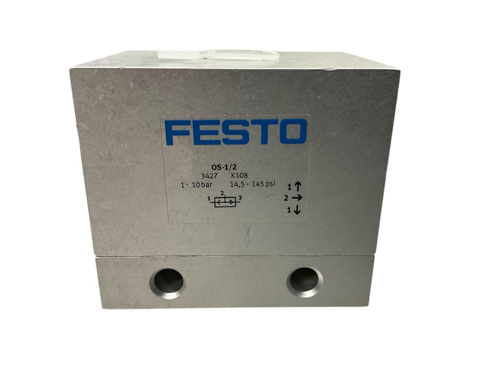 Festo OS-1/2 3427 Pneumatic Shuttle Valve 5000 I/M, 1-10 bar, w/througt-hole