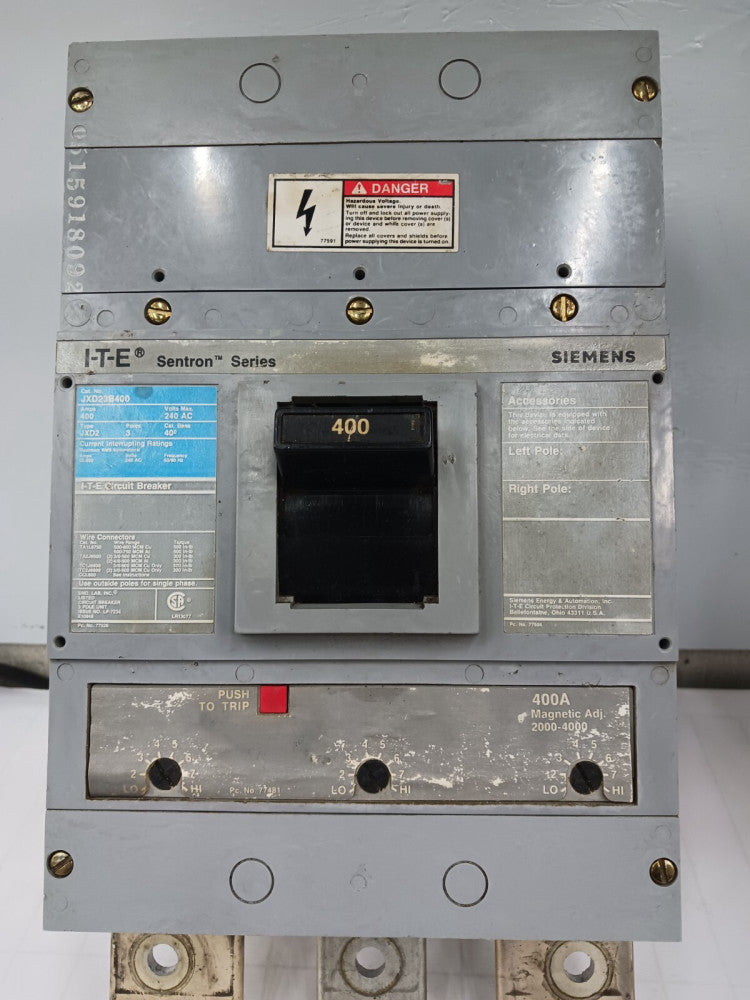 SIEMENS ITE 400 AMP CIRCUIT BREAKER 3 POLE 240 VAC JXD23B400 #1