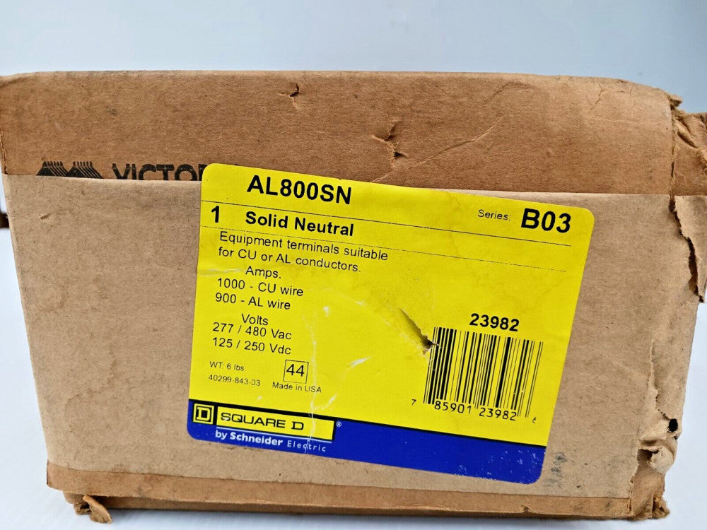 NEW SQUARE D SOLID NEUTRAL ASSEMBLY 1000CU 900AL 277/480 VAC AL800SN