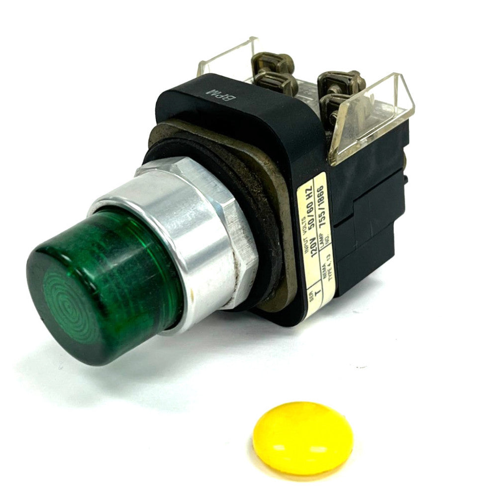 ALLEN BRADLEY GREEN PILOT LIGHT, CAT NO. 800T-PT16, SERIES N, 120V, 50/60HZ
