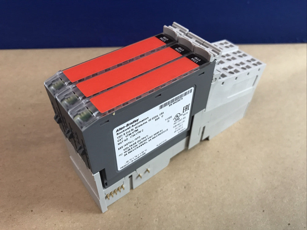 (Lot of 3) Allen Bradley 1734-VTM Voltage Terminal Module w/ 1734-RTB, 1734-MB