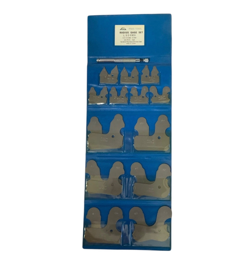 FUJI TOOL Radius Gage Set L300MX 0.5 - 13.0mm 0.5mm 26 Pc Set - Made in Japan
