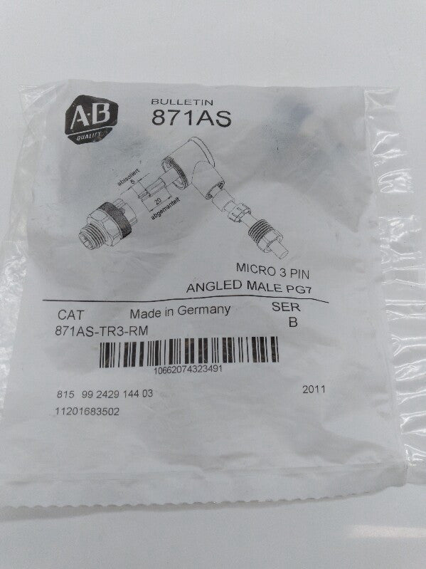 NEW Allen-Bradley 871AS-TR3-RM Female Right Angle 3-Pin
