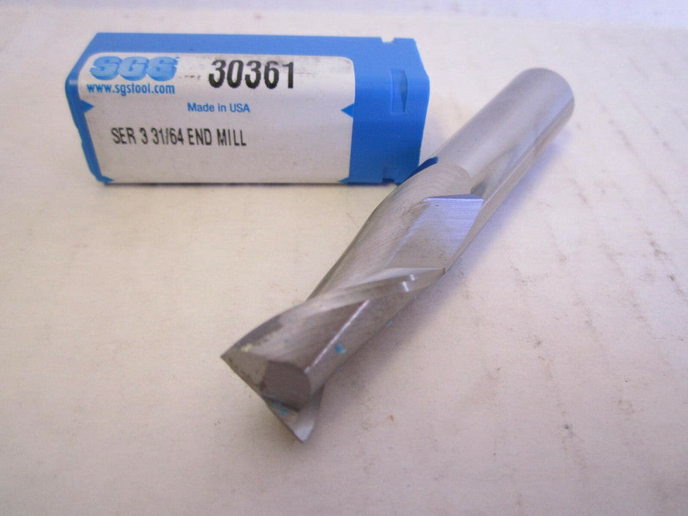 SGS 31/64 x 1/2 x 1 x 3" Square Carbide 2-Flute Endmill 30361 New