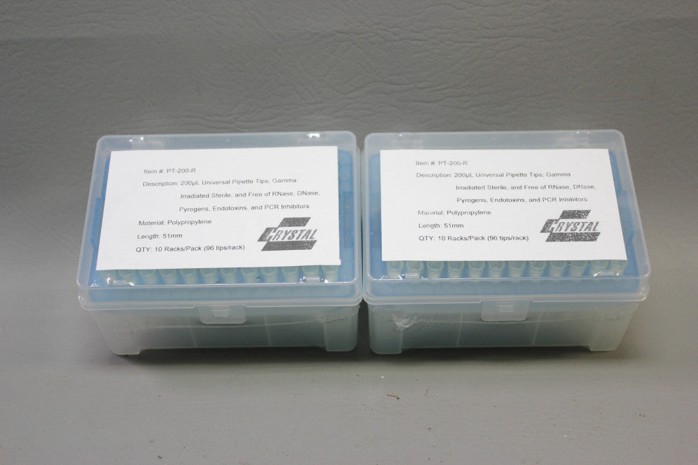 LOT OF 2 RACKS CRYSTAL 200 UL UNIVERSAL PIPETTE TIPS GAMMA PT-200-R 51MM