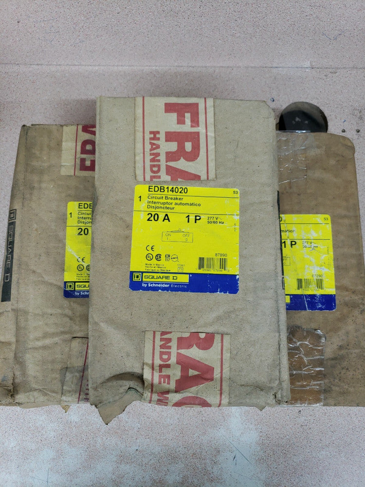 LOT OF 5 NOS SQUARE D EDB14020, 20 Amp, 277 Volt, 1 Pole, Circuit Breaker-