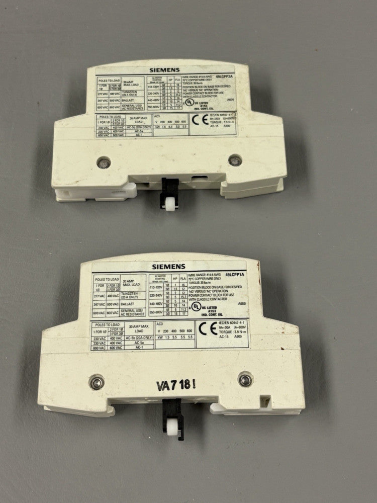 2 Siemens 49LCPP1A 1-Pole Class LC Light Contactor Power Pole