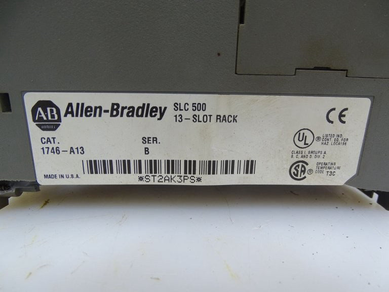ALLEN-BRADLEY 1746-A13 SER B *CRACKED PLATE* 13 SLOT PLC RACK (138983 - USED)