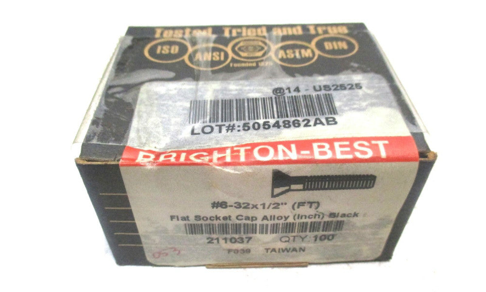 Brighton (211037) #6-32 UNC 1/2" OAL 5/64" Hex 82° Flat Cap Screw - Lot of 100
