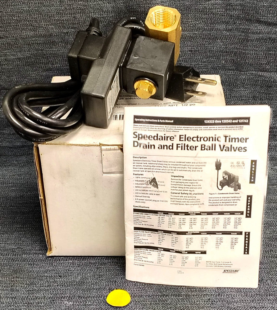 SPEEDAIRE ELECTRONIC DRAIN VALVE 1/2" NPT 115V 13X528