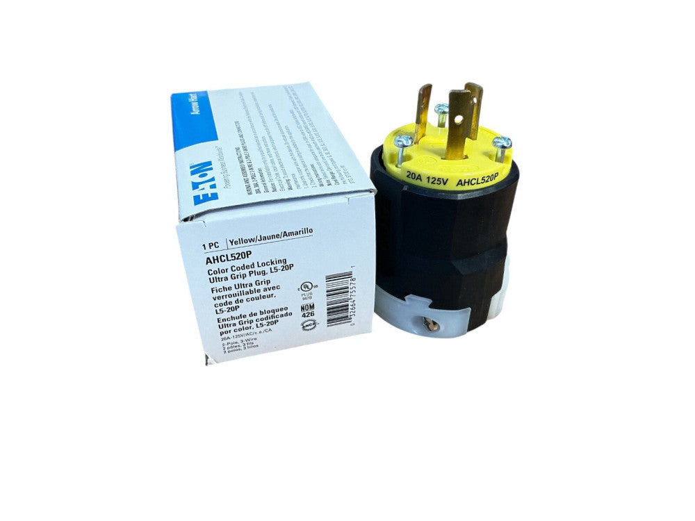Eaton AHCL520P Ultra Grip Color Coded Locking Plug, 20A 125V L5-20P, Yellow