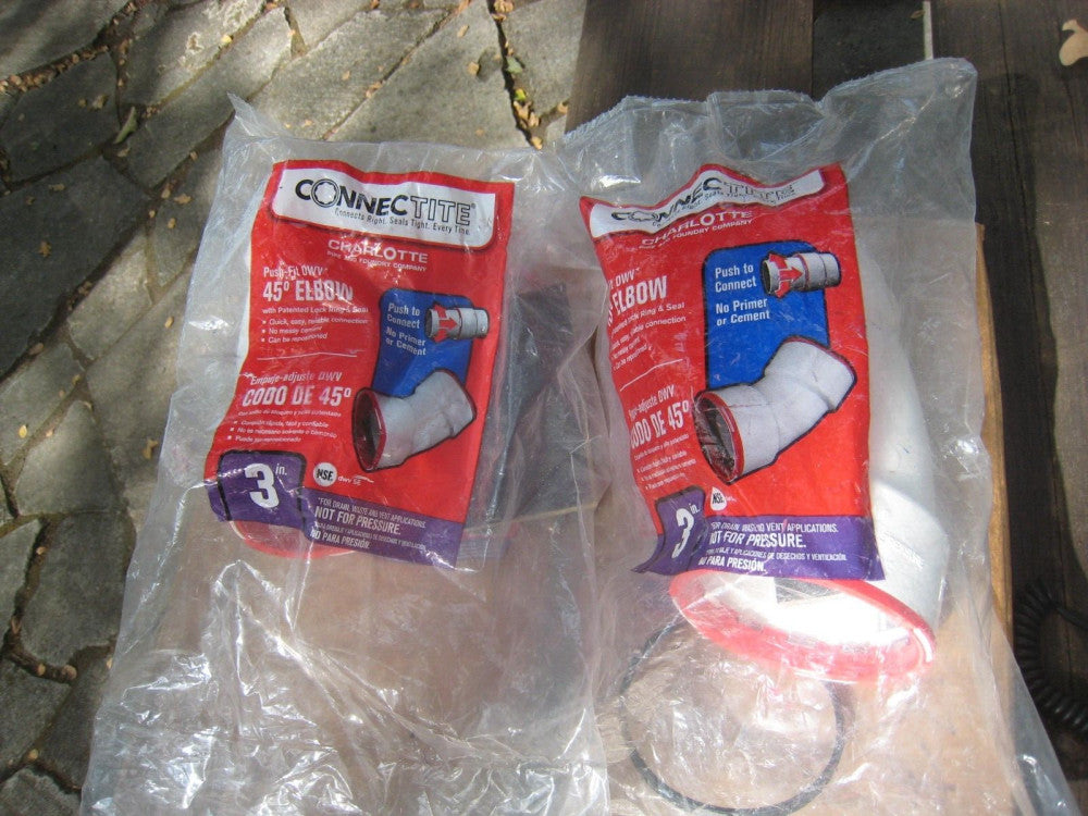 2- Charlotte ConnecTite 3" x 3"" 45 Degree Push Fit DWV Elbow - CTT 00321 1200