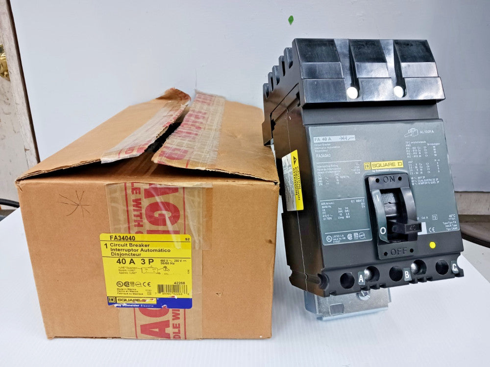 New Square D 40 Amp I-Line Circuit Breaker 3 Pole 480 VAC / 250 VDC 18kA FA34040