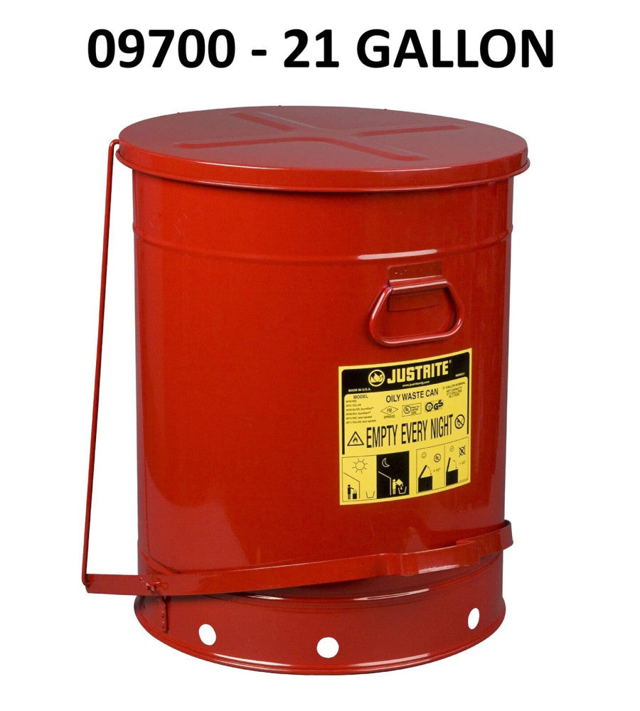 JUSTRITE - 09700 - 21 GAL OILY WASTE CAN - Foot Operated Lid - HANDS FREE (NEW)