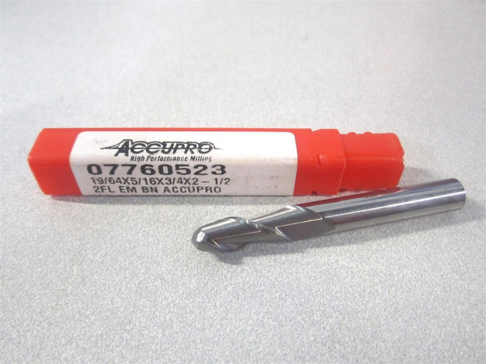 (12183977) 19/64" x 3/4" x 5/16" x 2-1/2" OAL Solid Carbide 2Fl Ball End Mill