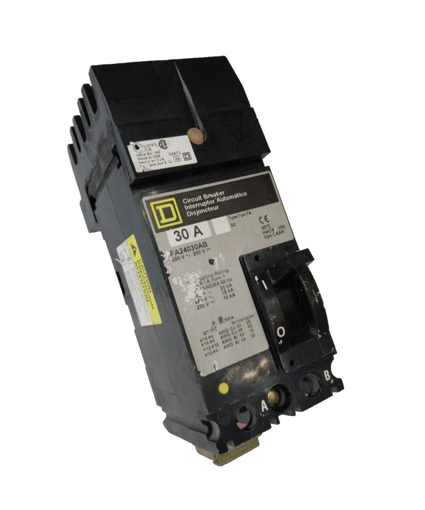 SQUARE D 30 AMP I-LINE CIRCUIT BREAKER 480 VAC / 250 VDC 2 POLE FA24030AB