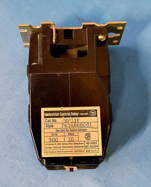 WESTINGHOUSE INDUSTRIAL CONTROL RELAY M/N: BF66F STYLE: 765A953G01 300V 10A