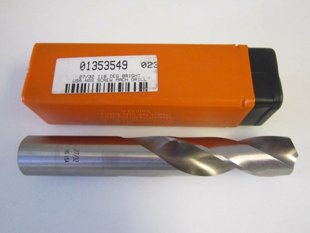 Screw Machine Length Drill Bit 27/32" Right Hand, Standard Point, Straight Shank