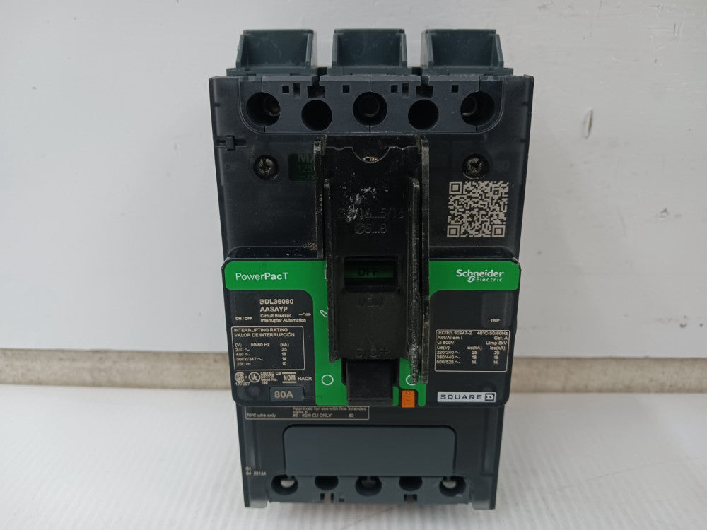 Square D PowerPact 80 Amp Circuit Breaker 3 Pole 600Y/347 VAC BDL36080AASAYP