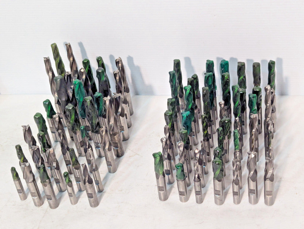 Lot of 335: Asstd End Mills, Regrounds, Weldon, 1/2°, 1°, 3°, 5°, Conical, More