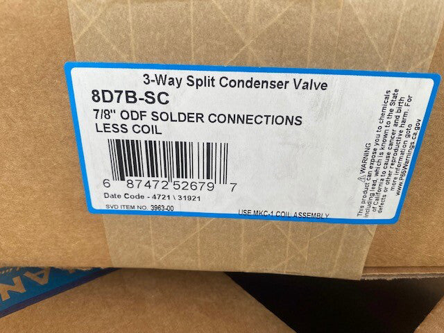 8D7B-SC 3-Way Split Condenser Valve - Sporlan 7/8" ODF Solder Connections (NEW)