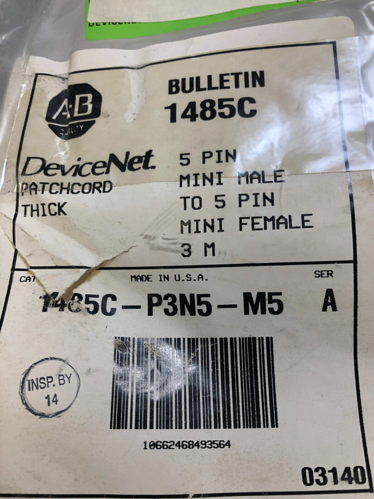 Allen Bradley 1485C-P3N5-M5 ser.A Patchcord 5 pin Mini Male to Mini Female 3M