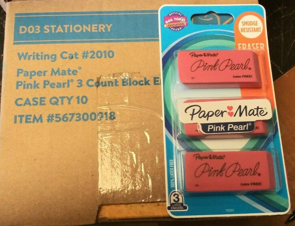 (10 PACKS OF 3) NEW Paper Mate Pink Pearl Erasers Large 70501