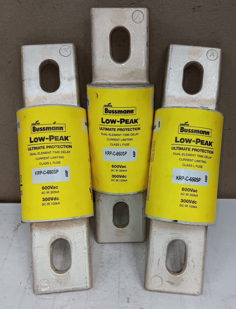 LOT OF 3) BUSSMAN 650 AMP CLASS L FUSE 600 VAC 300 VDC KRP-C-650SP