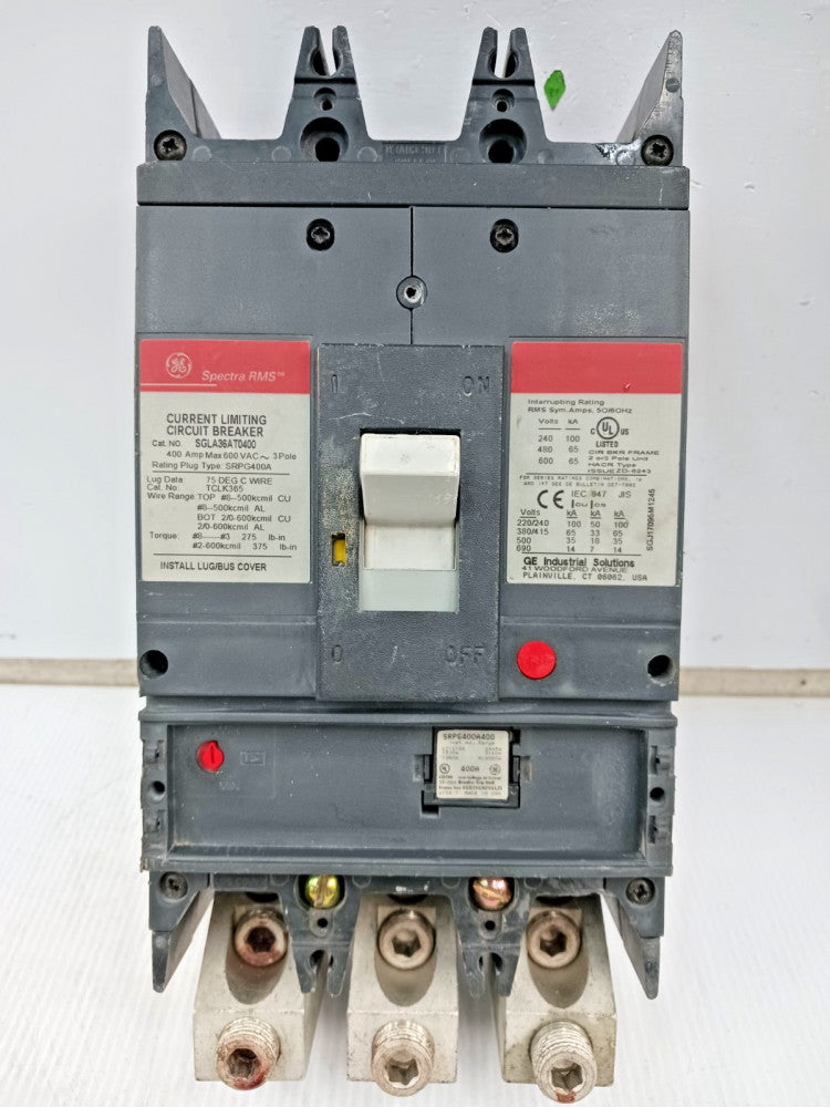 GE Spectra 400 Amp Circuit Breaker 3 Pole 600 VAC SGLA36AT0400 W/ 400 Amp Plug