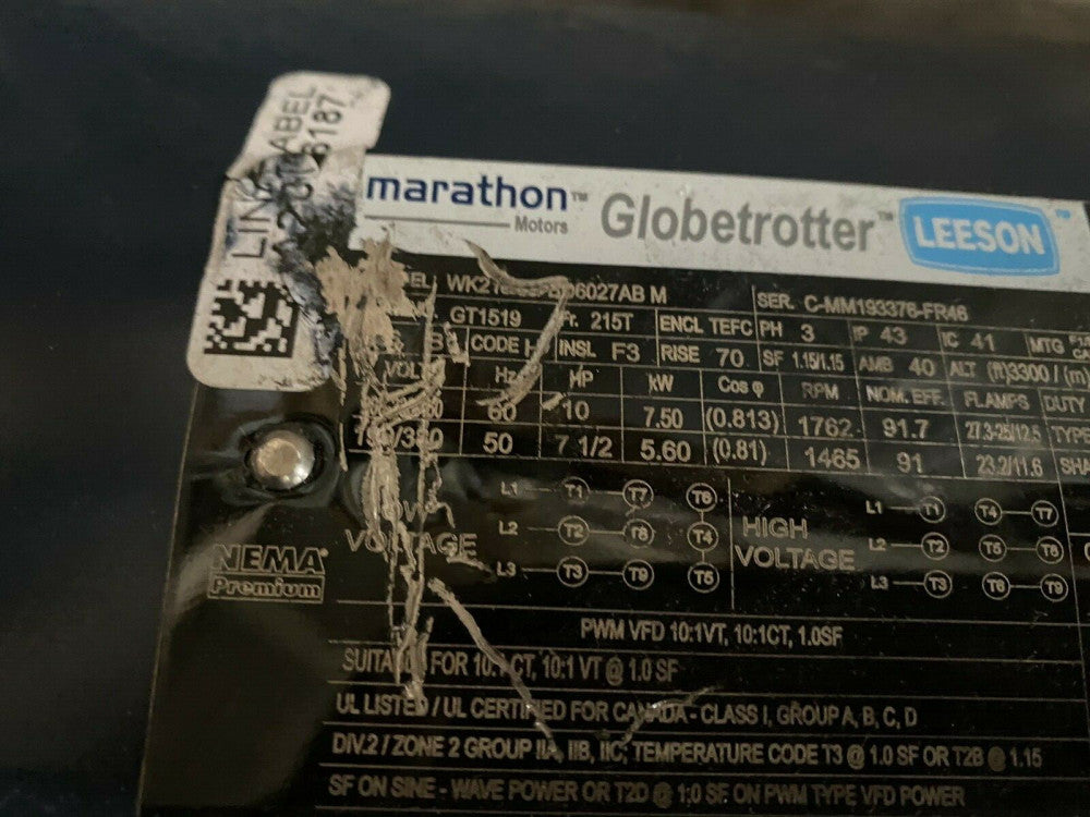 BRAND NEW 10HP MARATHON,1762RPM 215T TEFC , 3PH GLOBETROTTER MOTOR GT1519