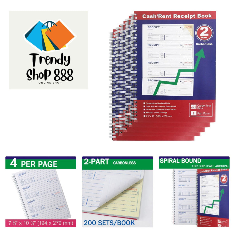 Professional Money and Rent Receipt Book Two Part Carbonless Copy Spiral Boun...